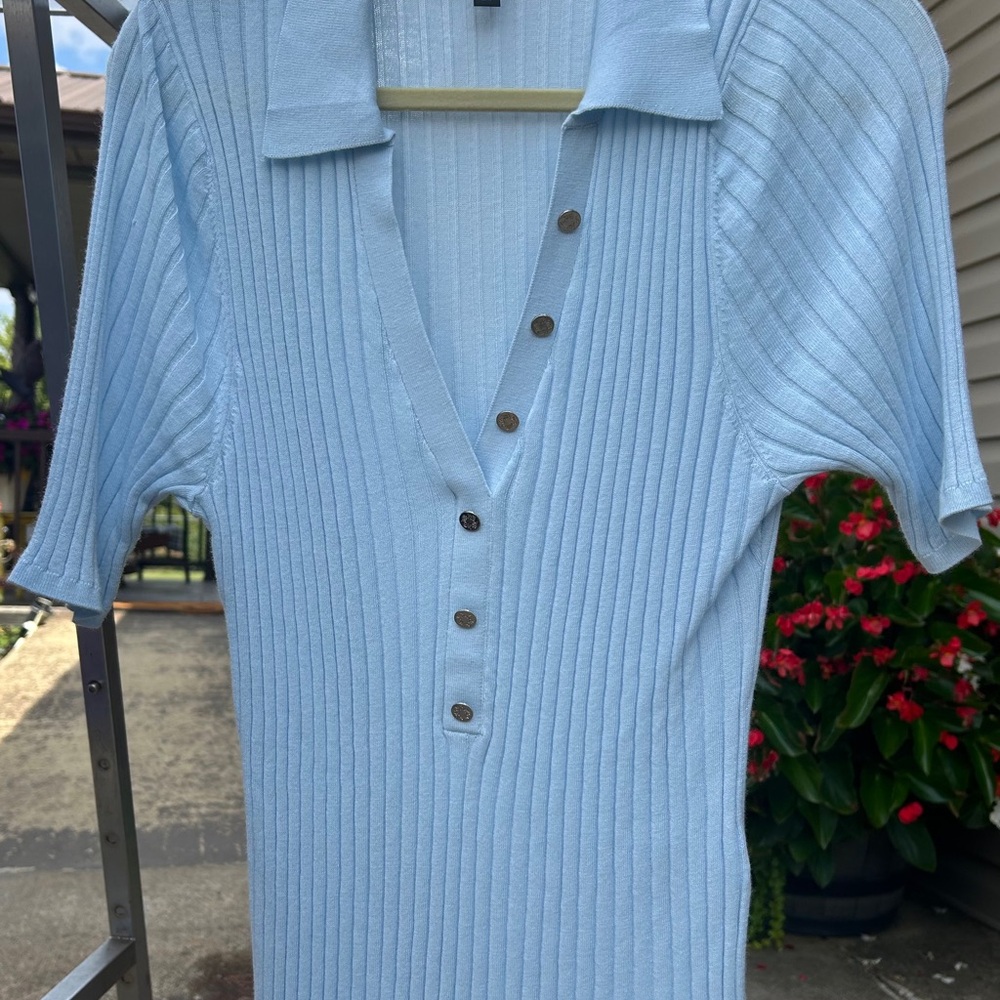 White House Black Market Sky Blue Ribbed Top